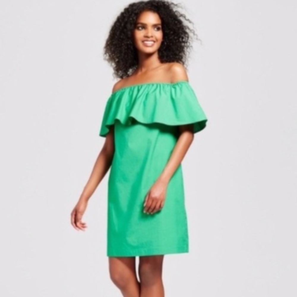 Who What Wear Green Off the Shoulder Dress